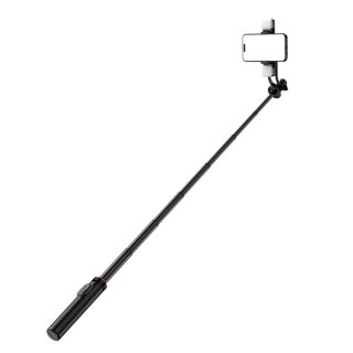 Selfie stick teleskopowy z pilotem + 2x lampka LED stojak tripod na telefon 1.3m aluminium - czarny HURTEL