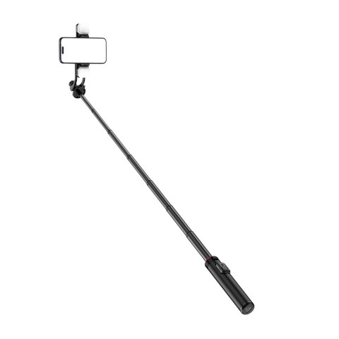 Selfie stick teleskopowy z pilotem + 2x lampka LED stojak tripod na telefon 1.3m aluminium - czarny HURTEL