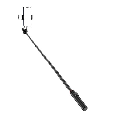 Selfie stick teleskopowy z pilotem + 2x lampka LED stojak tripod na telefon 1.3m aluminium - czarny HURTEL