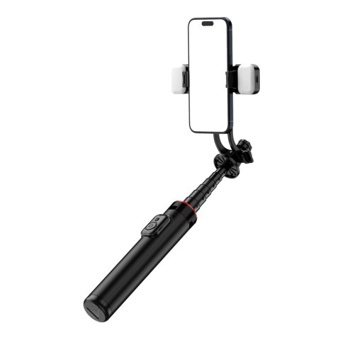 Selfie stick teleskopowy z pilotem + 2x lampka LED stojak tripod na telefon 1.3m aluminium - czarny HURTEL