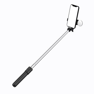 Selfie stick teleskopowy z pilotem + lampka LED stojak tripod na telefon 0.71m - czarny HURTEL