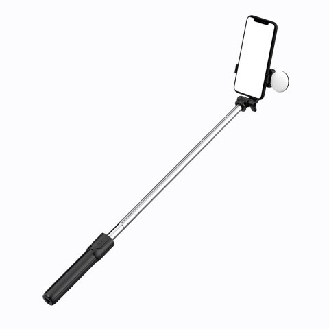 Selfie stick teleskopowy z pilotem + lampka LED stojak tripod na telefon 0.71m - czarny HURTEL