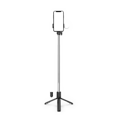 Selfie stick teleskopowy z pilotem + lampka LED stojak tripod na telefon 0.71m - czarny HURTEL