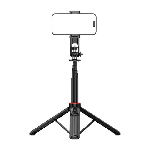 Selfie stick teleskopowy z pilotem stojak tripod na telefon 1.3m aluminium - czarny HURTEL