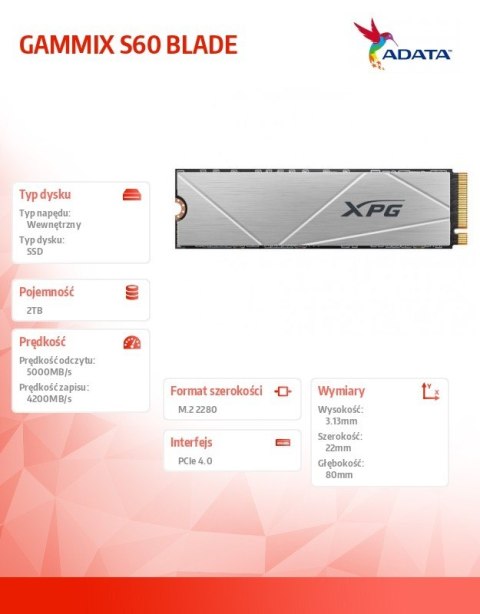 Dysk SSD XPG S60 2TB PCIe 4x4 5/4.2GB/s M2 Adata