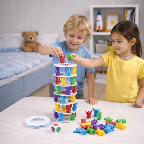 Gra Zręcznościowa Rodzinna Szalone Pingwiny Na Wieży Kolorowe LEAN Toys