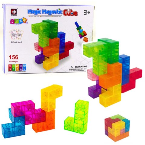 Klocki Magnetyczne Układanka Magic Cube 156 Kart Z Wyzwaniami 9 el. LEAN Toys