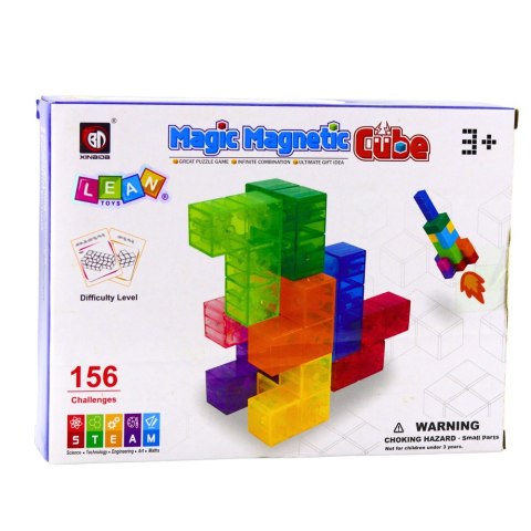 Klocki Magnetyczne Układanka Magic Cube 156 Kart Z Wyzwaniami 9 el. LEAN Toys