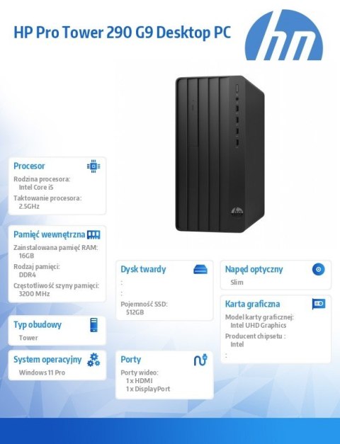 Komputer 290 Tower G9 i5-12400 512GB/16GB/W11P B6ZA8ET HP Inc.