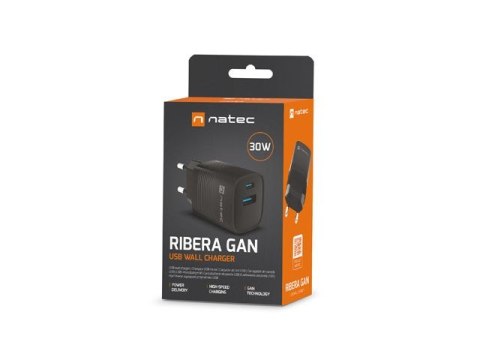 Ładowarka sieciowa Ribera GAN 1X USB-A + 1X USB-C 30W Czarna Natec