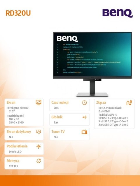 Monitor 31.5 cala RD320U 4K LED 5ms/60Hz/IPS Benq