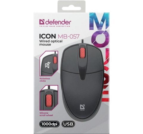 Mysz przewodowa silent click ICON MB-057 1000 DPI Czarna Defender