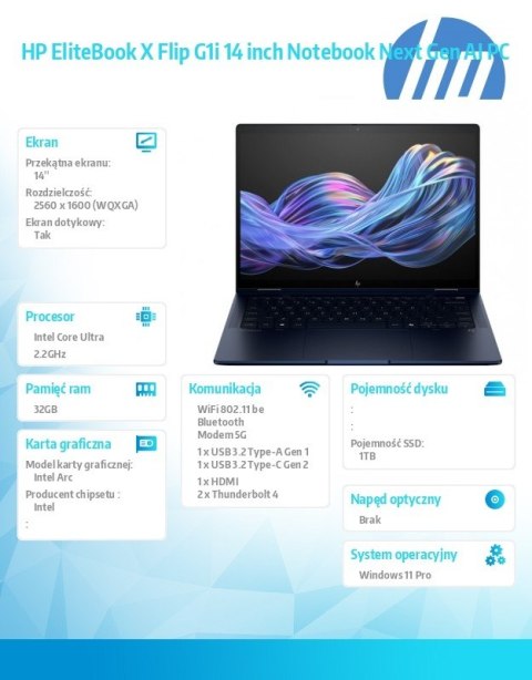 Notebook EliteBook X Flip G1i U7 258V 1TB/32GB/W11P/14 B9ZX9ET HP Inc.