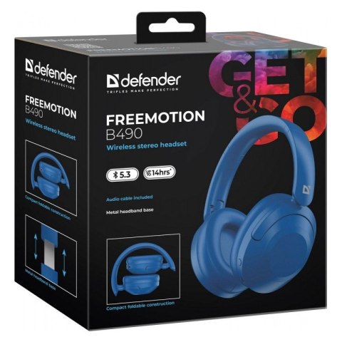 Słuchawki bezprzewodowe nauszne FREEMOTION B490 Niebieskie Defender
