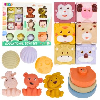 Zestaw Miękkie Klocki Sensoryczne Edukacyjne EKO Guma Zwierzęta 18 el. LEAN Toys