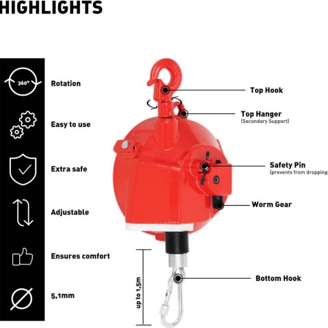 Balanser linkowy sprężynowy odciążnik do narzędzi 22 - 30 kg 1,5 m Steinberg Systems