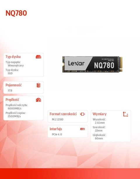Dysk SSD NQ780 1TB Gen4 NVMe 2280 6000/2500 Lexar