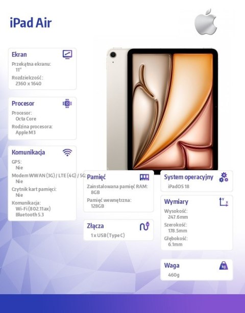 IPad Air 11 cali WiFi 128GB Złoty Apple