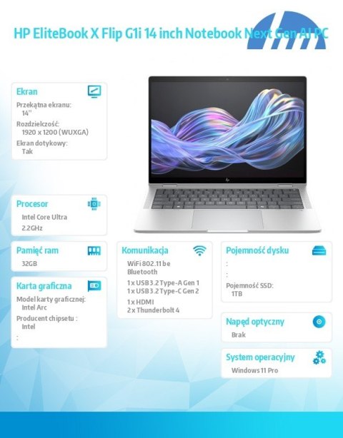 Notebook EliteBook X Flip G1i U7 268V 1TB/32GB/W11P/14 B9ZX6ET HP Inc.