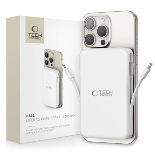 Powerbank magnetyczny PB31 10000mAh 15W MagSafe z kablami USB-C iPhone Lightning - biały Tech-Protect