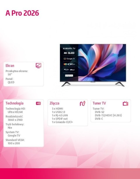 Telewizor TV A Pro 2026 50 cali XIAOMI