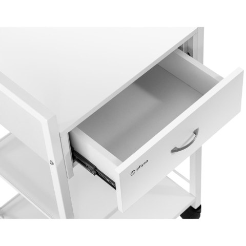 Wózek pomocnik kosmetyczny fryzjerski 1 szuflada 3 półki 47.5 x 40 x 85.5 cm biały Physa