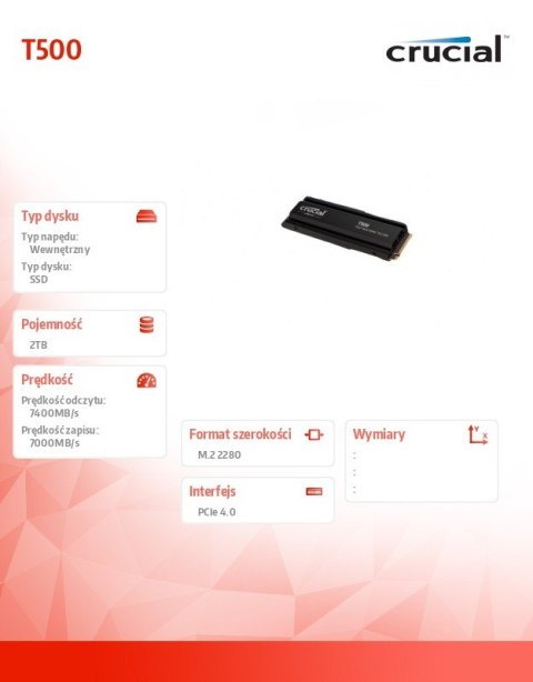 Dysk SSD T500 2TB M.2 NVMe 2280 PCIe 4.0 7400/7000 Crucial