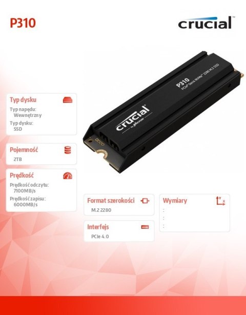Dysk SSD P310 2TB M.2 NVMe PCIe 4.0 2280 radiator Crucial