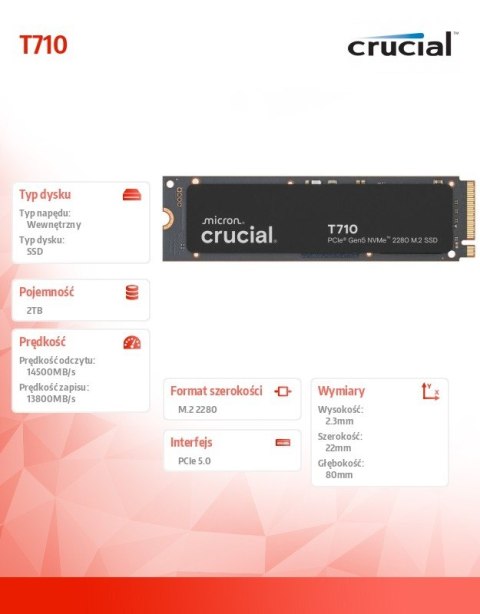 Dysk SSD T710 2TB M.2 NVMe 2280 PCIe 5.0 14500/13800 Crucial