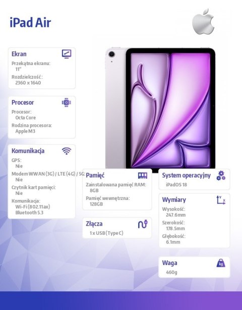 IPad Air 11 cali WiFi 128GB Fioletowy Apple