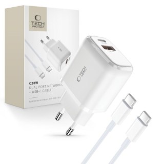 Ładowarka sieciowa C20W USB-C USB-A 20W z kablem USB-C - biała Tech-Protect