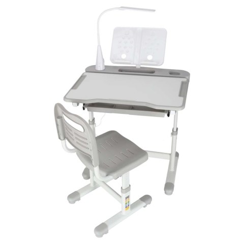 Biurko dziecięce szkolne regulowane krzesło lampka LED USB szare Kik Sp. z o. o. Sp. k.