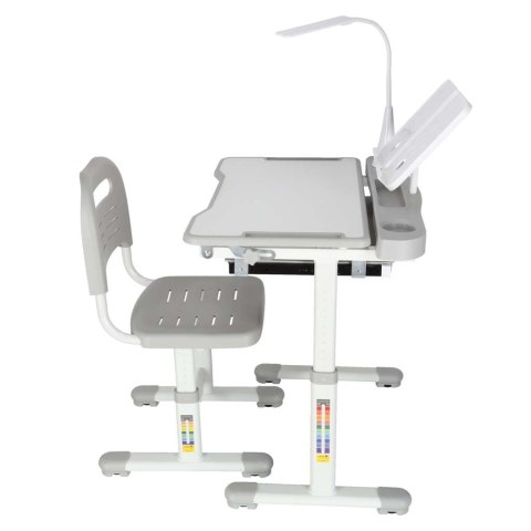 Biurko dziecięce szkolne regulowane krzesło lampka LED USB szare Kik Sp. z o. o. Sp. k.