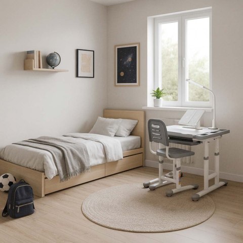 Biurko dziecięce szkolne regulowane krzesło lampka LED USB szare Kik Sp. z o. o. Sp. k.