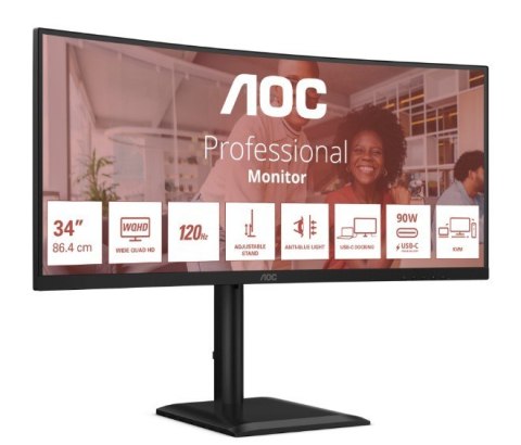 Monitor CU34E4CV 34 cale 120Hz Curved VA HDMIx2 DP RJ45 HAS Głośniki AOC