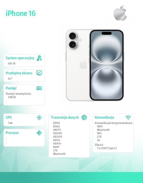 IPhone 16 128GB - Biały Apple