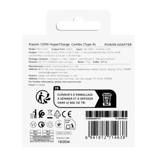 Ładowarka sieciowa Xiaomi USB-A 120W 6A z kablem USB-C - biała XIAOMI