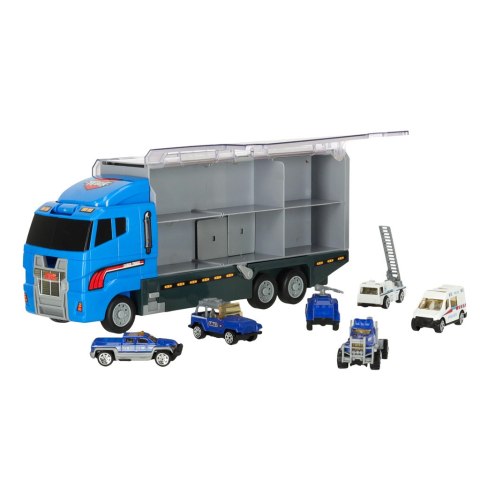 Transporter ciężarówka TIR wyrzutnia + metalowe auta policja Kik Sp. z o. o. Sp. k.