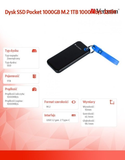 Dysk SSD Pocket 1000GB M.2 1TB 1000Mb/s 32191 Verbatim