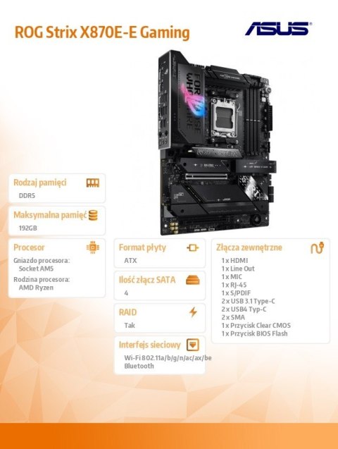 Płyta główna ROG STRIX X870E-E GAMIN G WIFI DDR5 HDMI/USB-C Asus