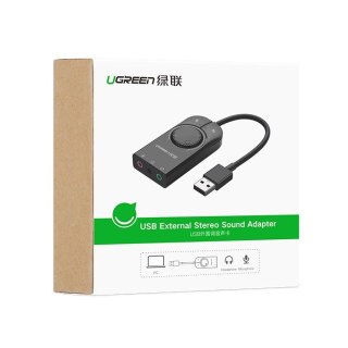 Zewnętrzna karta dźwiękowa adapter USB - 3.5 mm mini jack z regulacją głośności 15cm czarny UGREEN