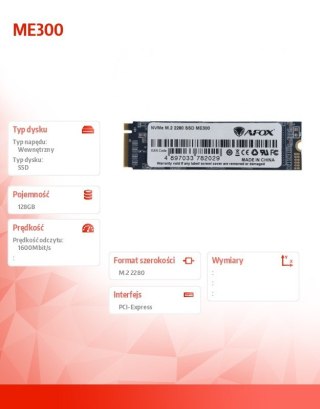Dysk SSD ME300 M.2 PCI-Ex4 128GB TLC 1,6 GB/s NVMe AFOX