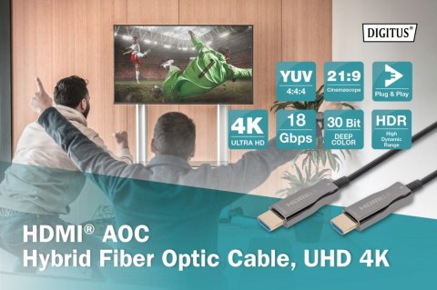 Kabel połączeniowy hybrydowy AOC HDMI 2.0 Premium HighSpeed 4K/60Hz UHD HDMI A/HDMI A M/M czarny 20m Digitus