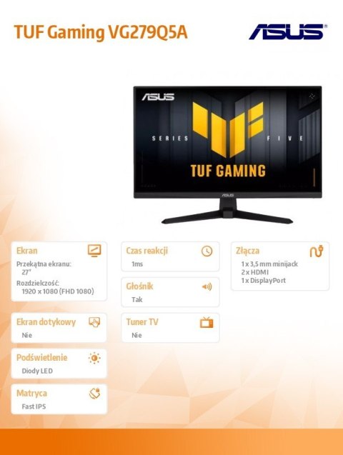 Monitor 27 cali VG279Q5A TUF5 200Hz 0.3MS 2HDMI DP Asus