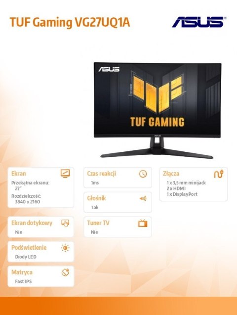 Monitor 27 cali VG27UQ1A 4K F-IPS 160Hz HDMI DP Asus