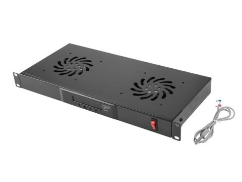 Panel wentylacyjny LCD poziomy 1U z termostatem do szaf, 19 cali, 2 wentylatory, 230V, czarny Lanberg