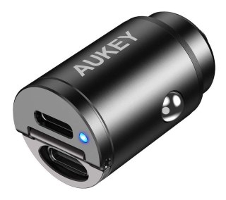 CC-A4 Mini aluminiowa ładowarka samochodowa 2xUSB-C PD Power Delivery Quick Charge 3.0 30W 6A PPS AUKEY