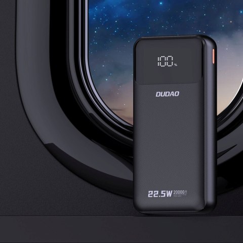 Powerbank 20000mAh 22.5W PD USB-C USB-A z wbudowanymi kablami iPhone Lightning USB-C - czarny DUDAO