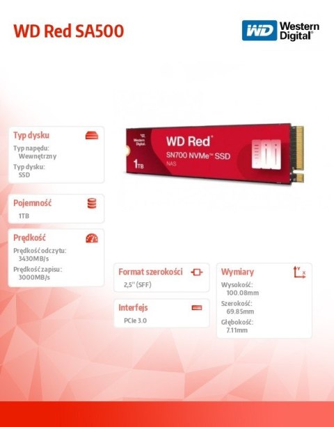 Dysk Red SSD 1 TB SN700 2280 NVMe M.2 PCIe Western Digital