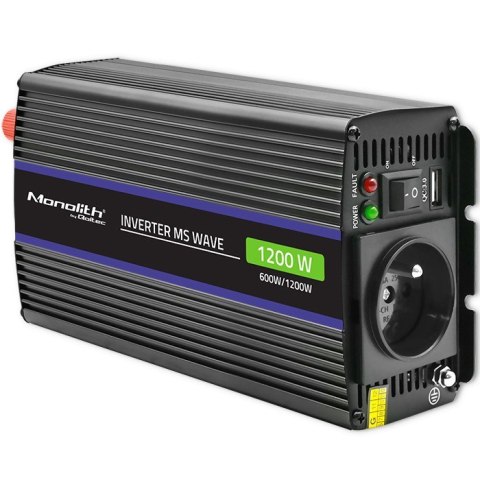 Przetwornica napięcia Monolith 1200 MS Wave | 12V na 230V | 600/1200W | USB Qoltec